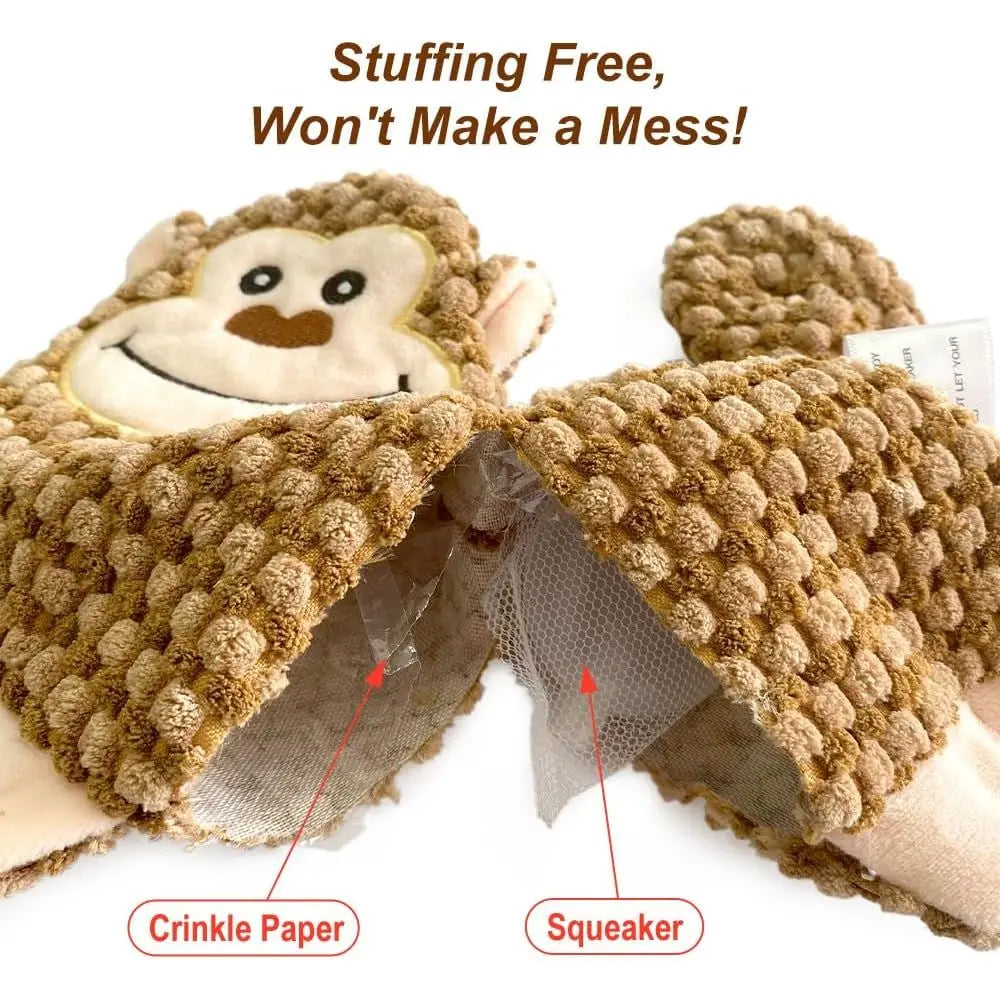 Cute No Stuffing Dog Toy for Small, Medium Breeds, Indoor Puppies with Soft Squeaker and Crinkle Paper, No Chew and Play (4 Pack