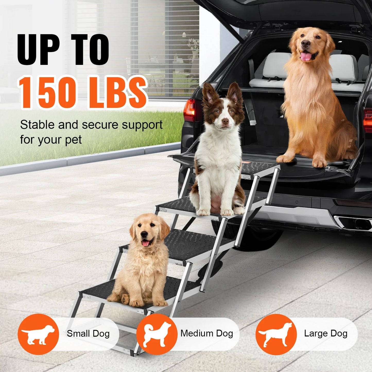 SucceBuy Dog Car Stair Folding Pet Steps Aluminum 150 Lbs