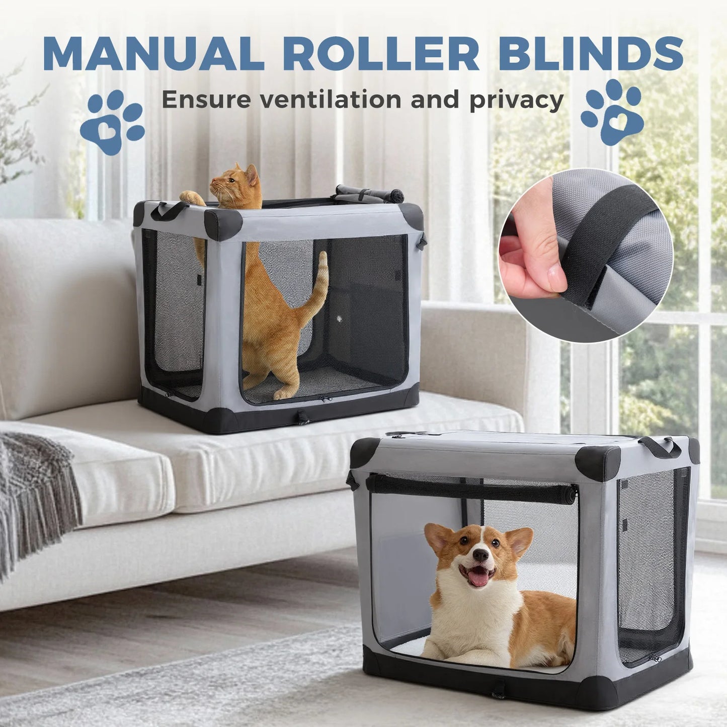 JHK 600D Oxford Foldable Dog Crate With Three Doors Portable Kennel