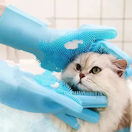 Silicone Pet Bath Gloves for Dogs Scrubbing and Drying