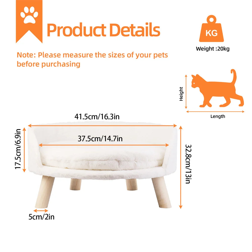BORWART Soft Elevated Dog Cat Sofa Bed With Removable Cushion