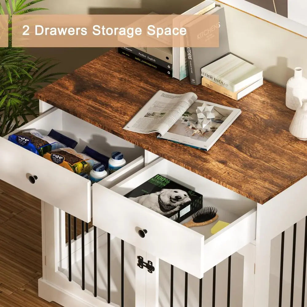 MultiFunction Wooden Dog Kennel End Table With Double Doors