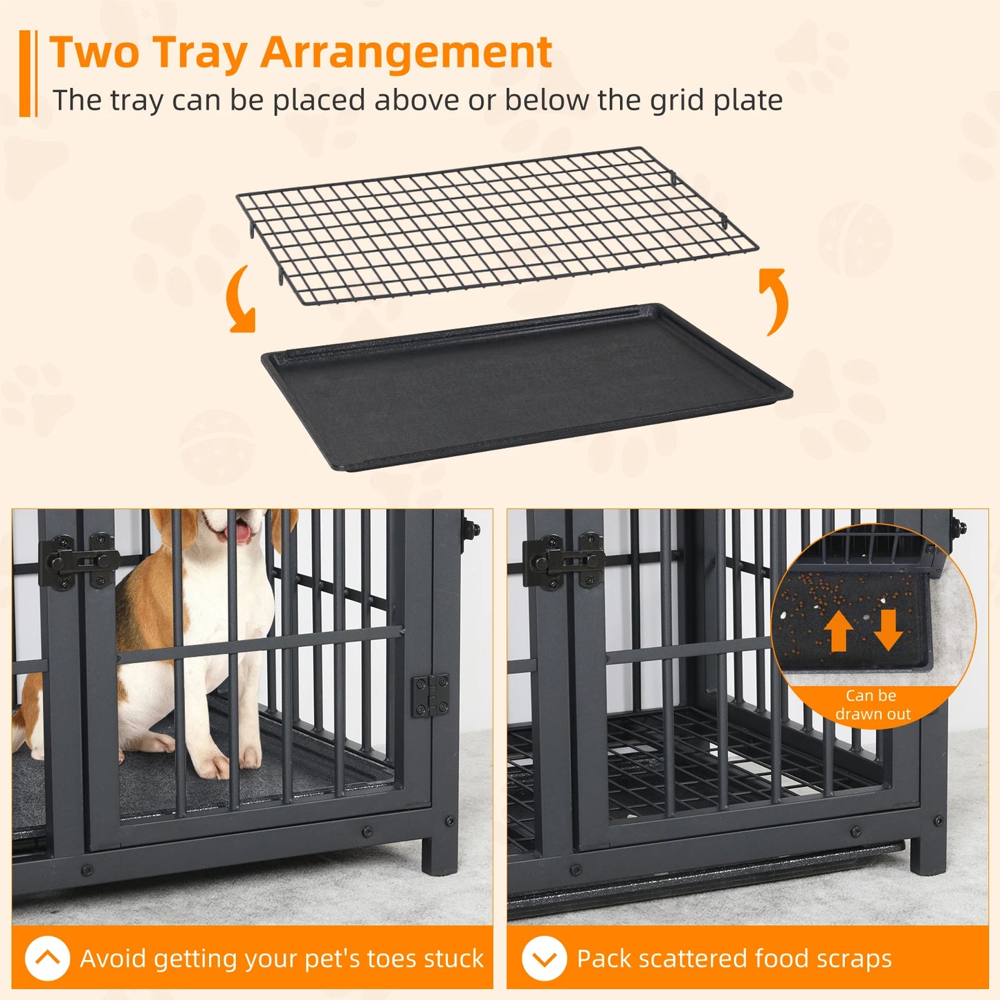 BINGOPAW Wooden Dog Crate Kennel Table With Three Doors Removable Tray