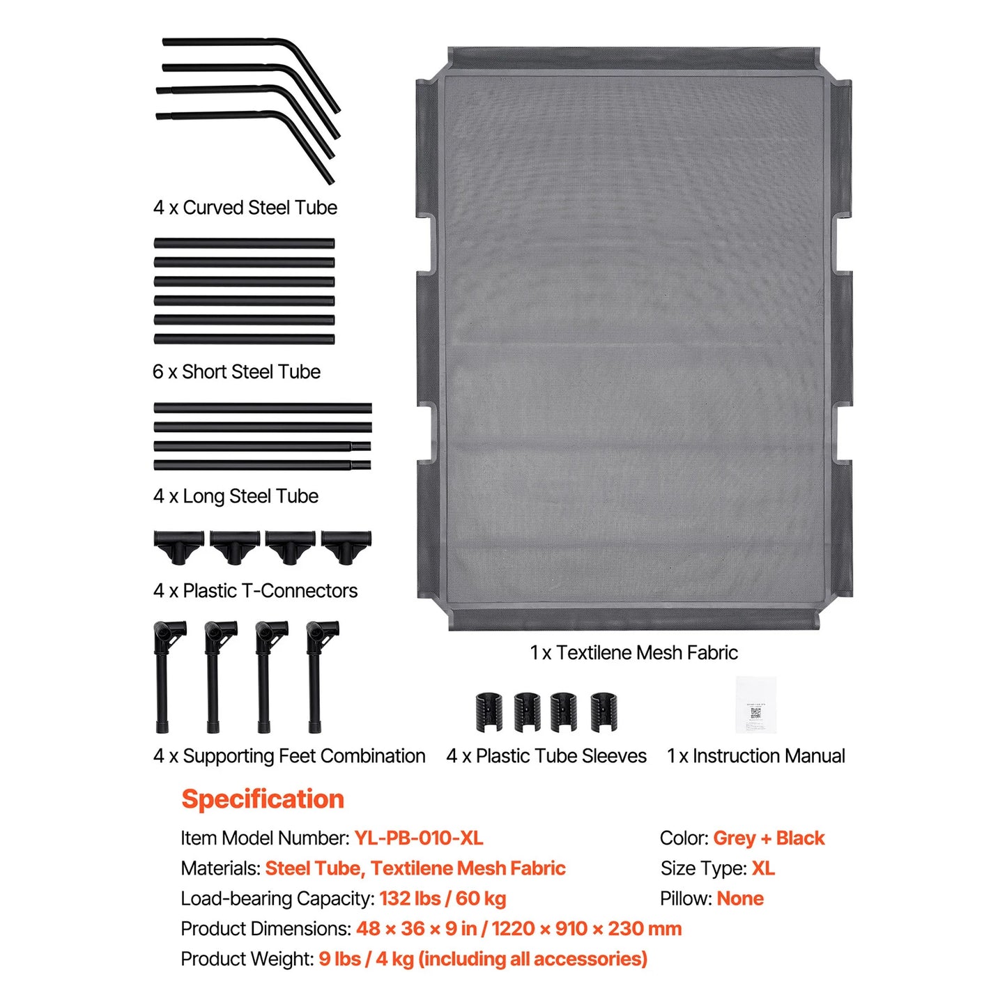 SucceBuy Elevated Dog Bed For Large Dogs With Textilene Mesh