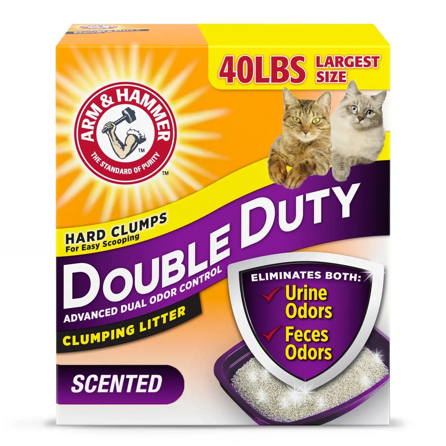 (2 Pack) Dual Action Cat Litter, Premium Deodorizing Clumping Cat Litter, Scented, 40 lbs