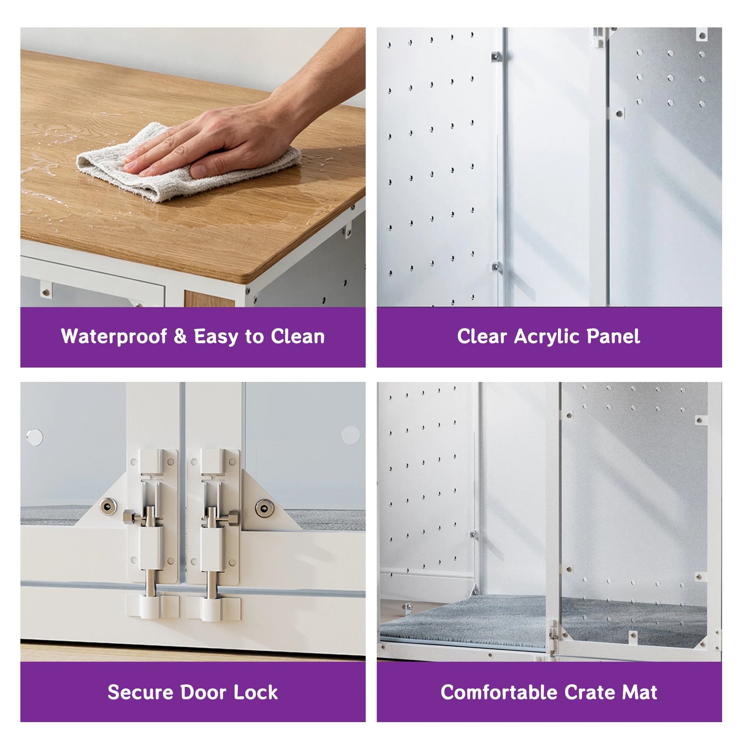 Modern Acrylic Dog Crate Furniture End Table With Wood Top