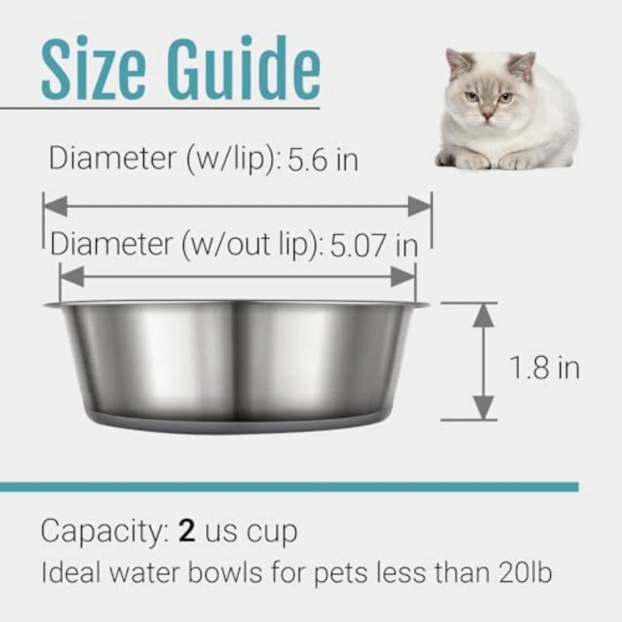 Stainless Steel Dog Cat Bowls Nonslip Silicone Bottoms Dishwasher Safe