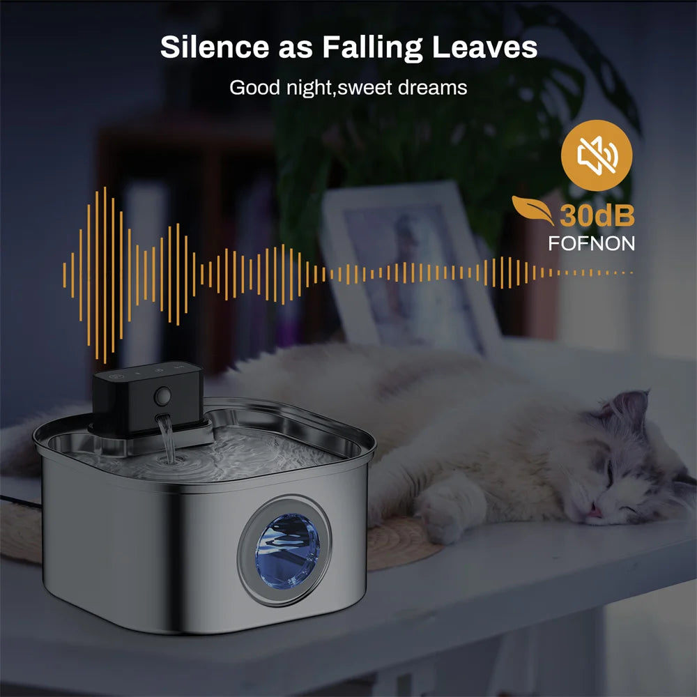 Wireless Stainless Steel Pet Water Fountain With Motion Sensor