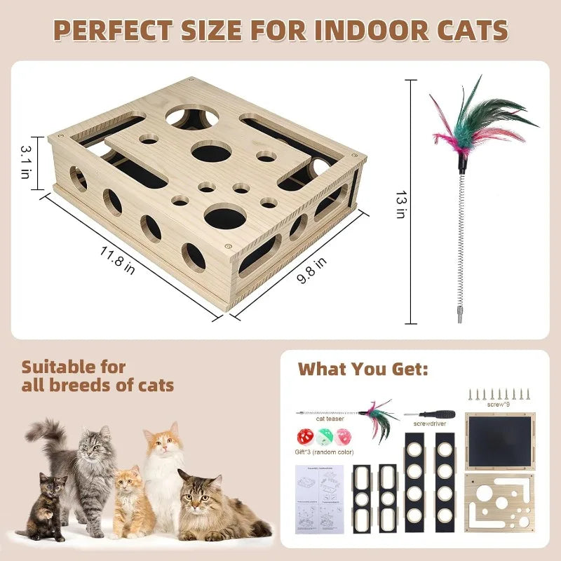 A Set Contains 10pcs Cat Nail File Enrichment Box, Interactive Scratch Puzzle Maze Toy W/ Cat Wand & 3 Bell Balls (Stress-Free N