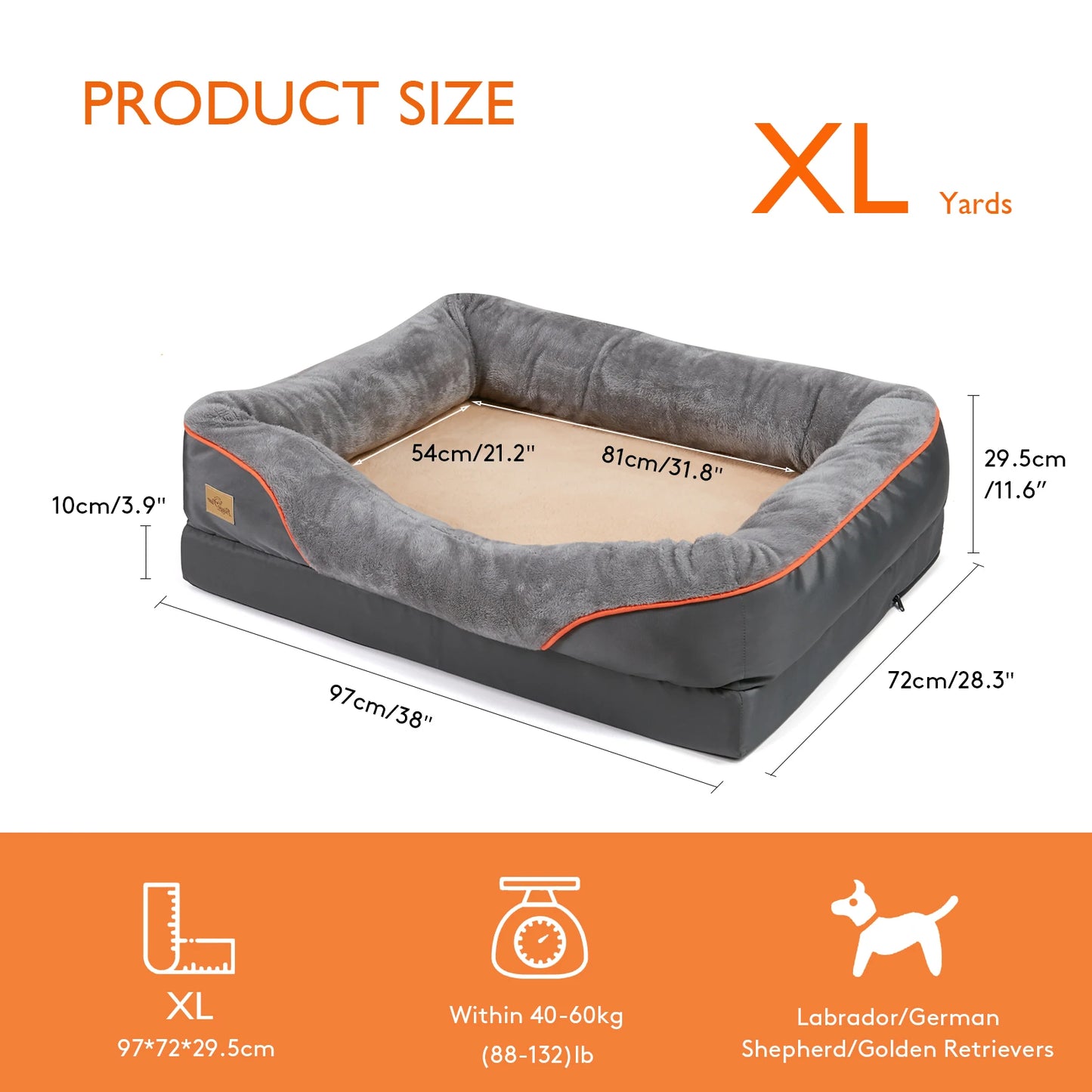 Borwart Orthopedic Memory Foam Dog Bed With Waterproof Removable Cover
