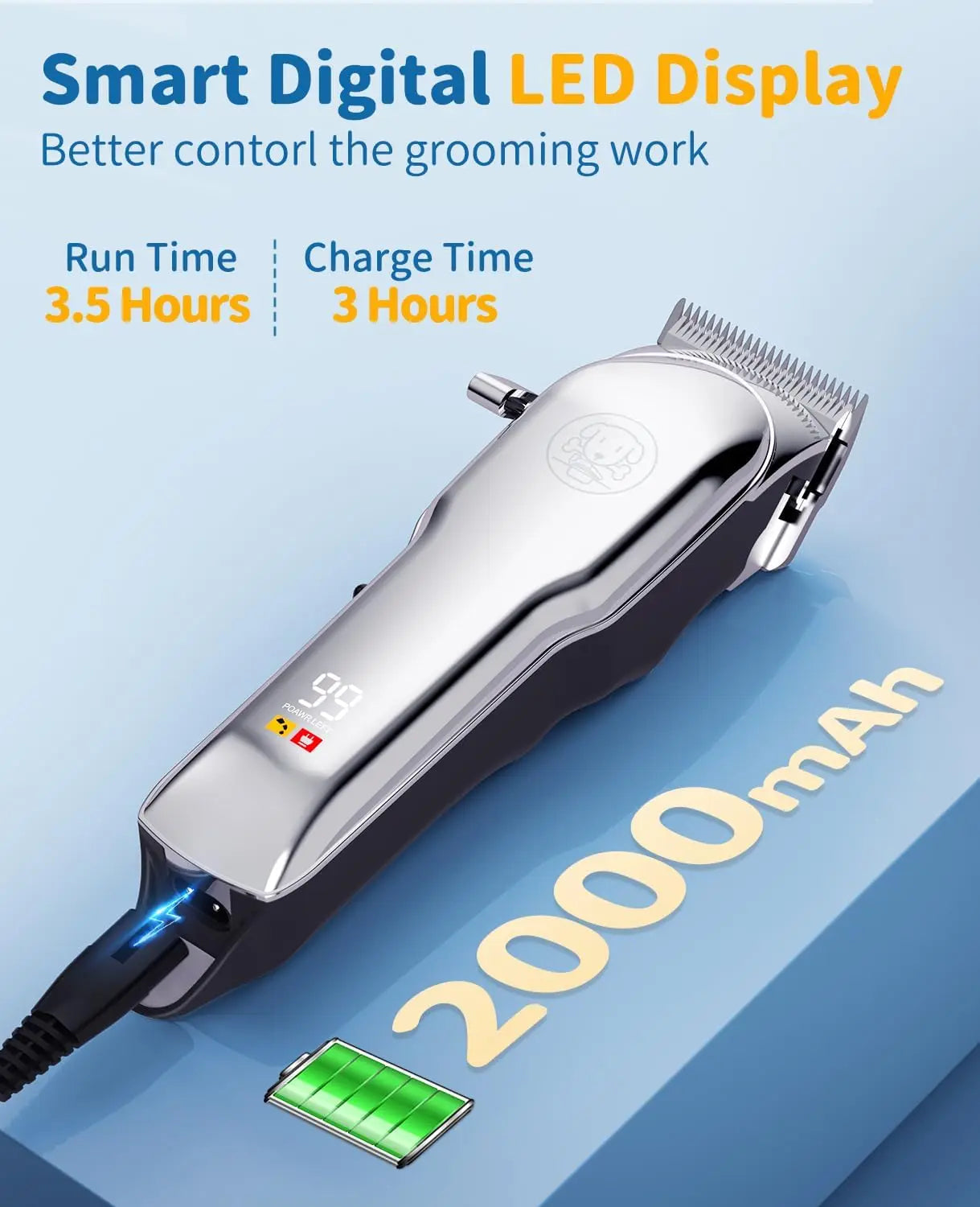 Quiet Cordless Pet Grooming Clippers With Ceramic Blade LED Display
