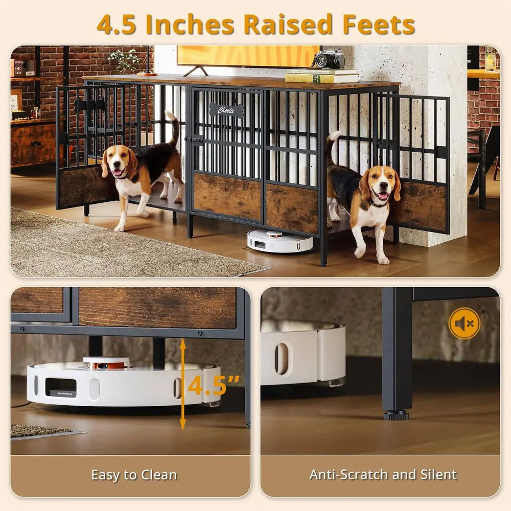 Dog Crate Furniture For One Or Two Dogs Heavy Duty Adjustable Divider TV Stand