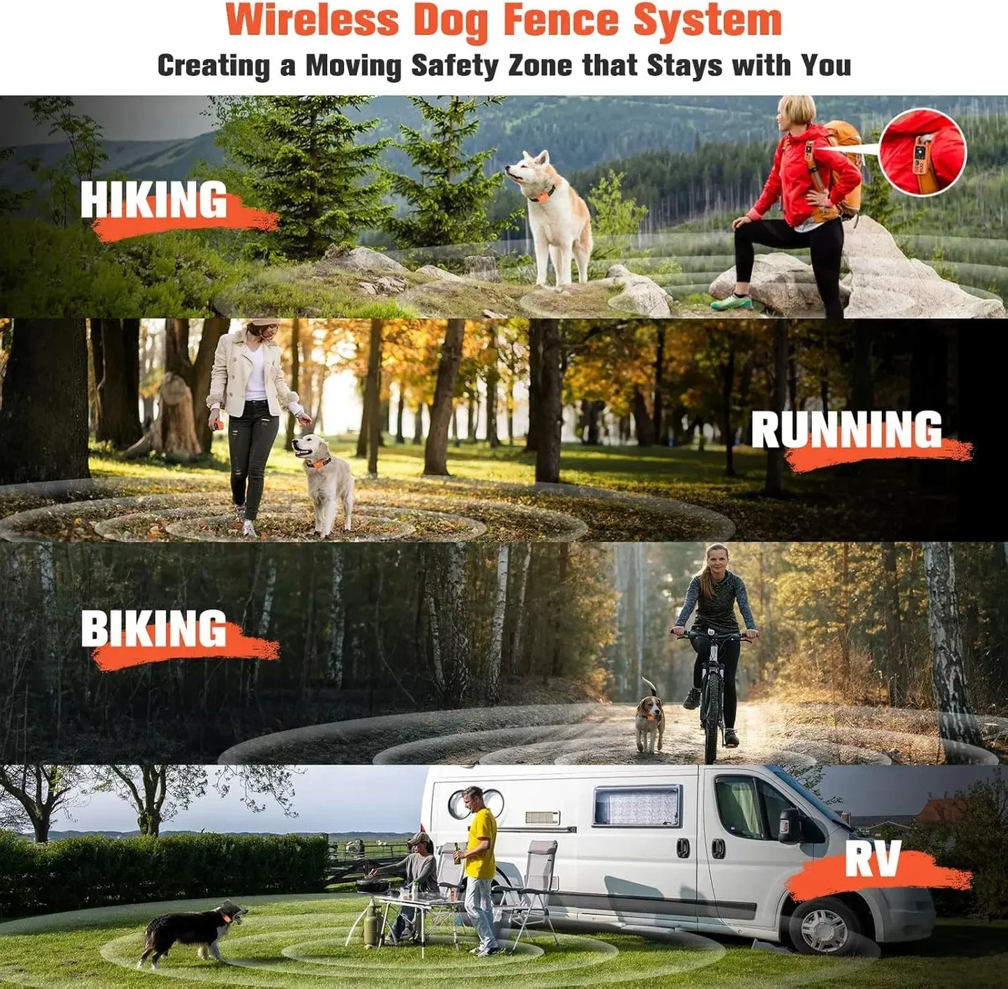 4-in-1 Wireless Dog Fence System, Electric Fences for Medium Large Dogs, 4 Modes Training Collar with Remote, IPX7 Waterproof, P