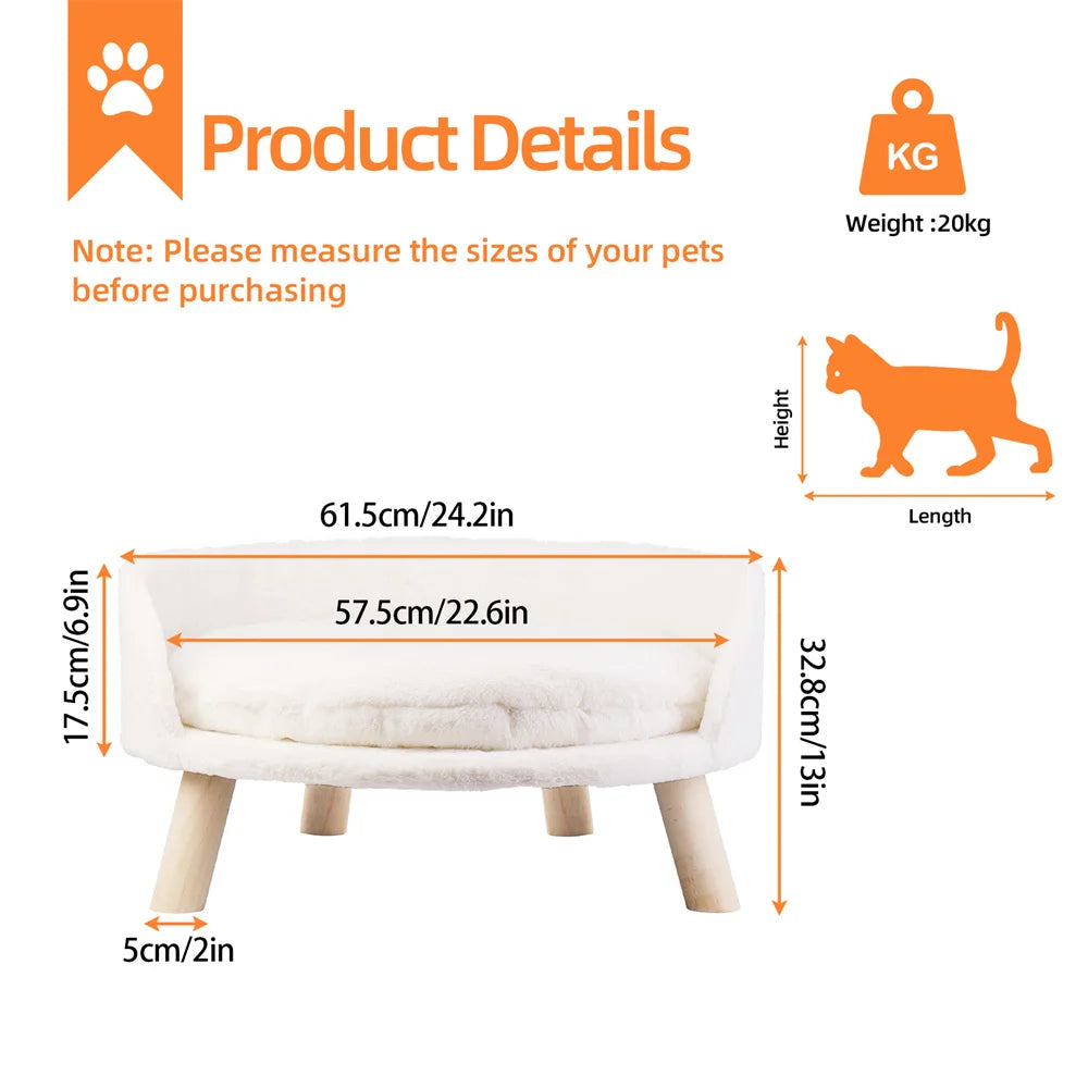 BORWART Soft Elevated Dog Cat Sofa Bed With Removable Cushion