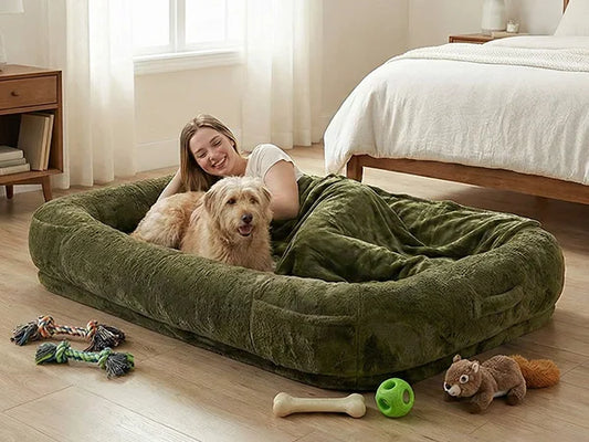 Extra Large Washable Human Dog Bed With Soft Blanket