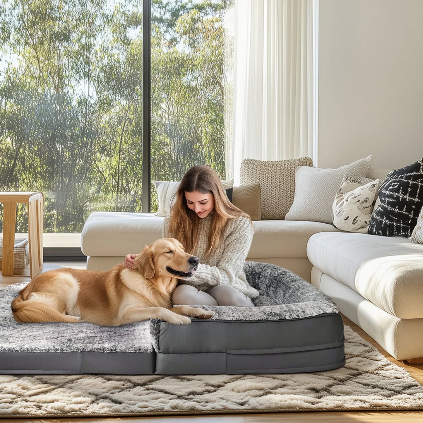 BINGOPAW Foldable Orthopedic Dog Bed With Cushion Bolster