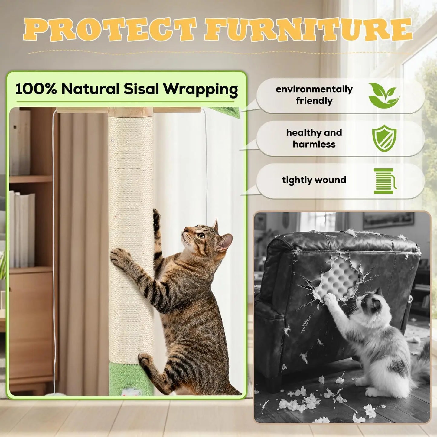 Cat Scratching Post,37.5'' Tall Sisal Cat Tree Scratching Post for Indoor Cat,Cat Scratcher with Cute