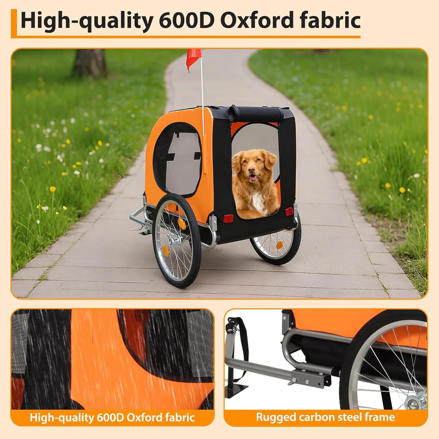 Twister.ck Large Foldable Bike Dog Trailer With Quick Release Wheels