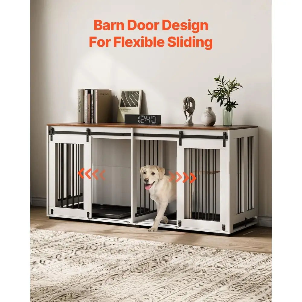 Dual Dog Crate Furniture With Sliding Doors TV Stand