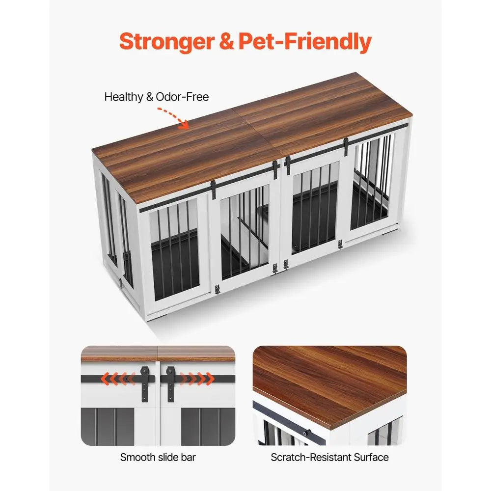 Dual Dog Crate Furniture With Sliding Doors TV Stand
