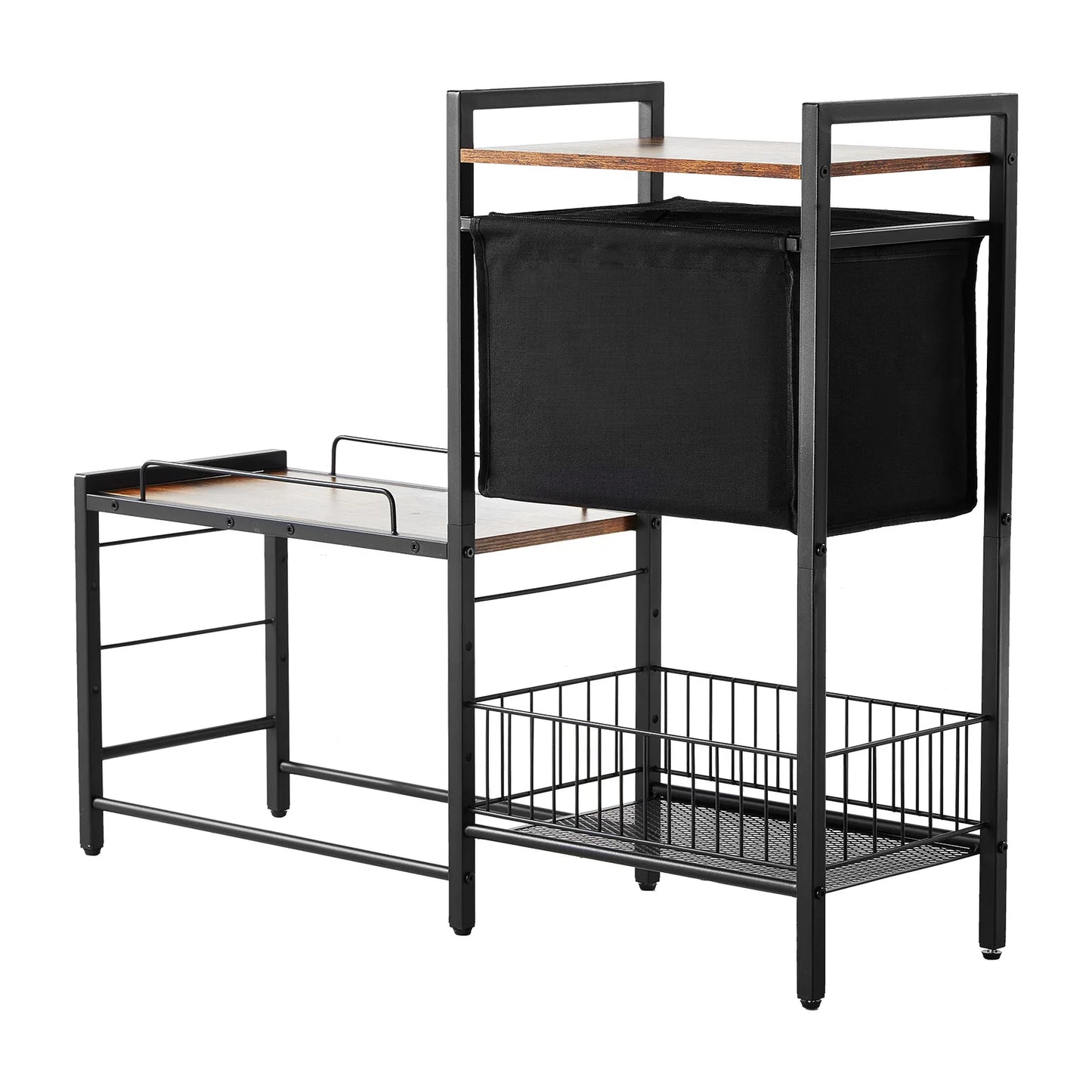 Double Cup Metal Elevated Dog Bowl Station Storage Shelves Organizer