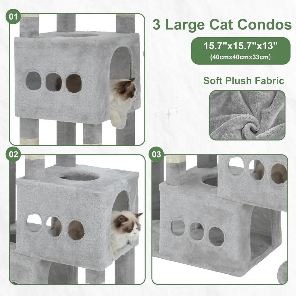 Gitelsnour Cat Tree or Large Adult, 71.7'' Tall Cat Tower or Indoor Cats, Sturdy Heavy Duty Cat Tree Tower or 20 lbs+Cats, 3 Big