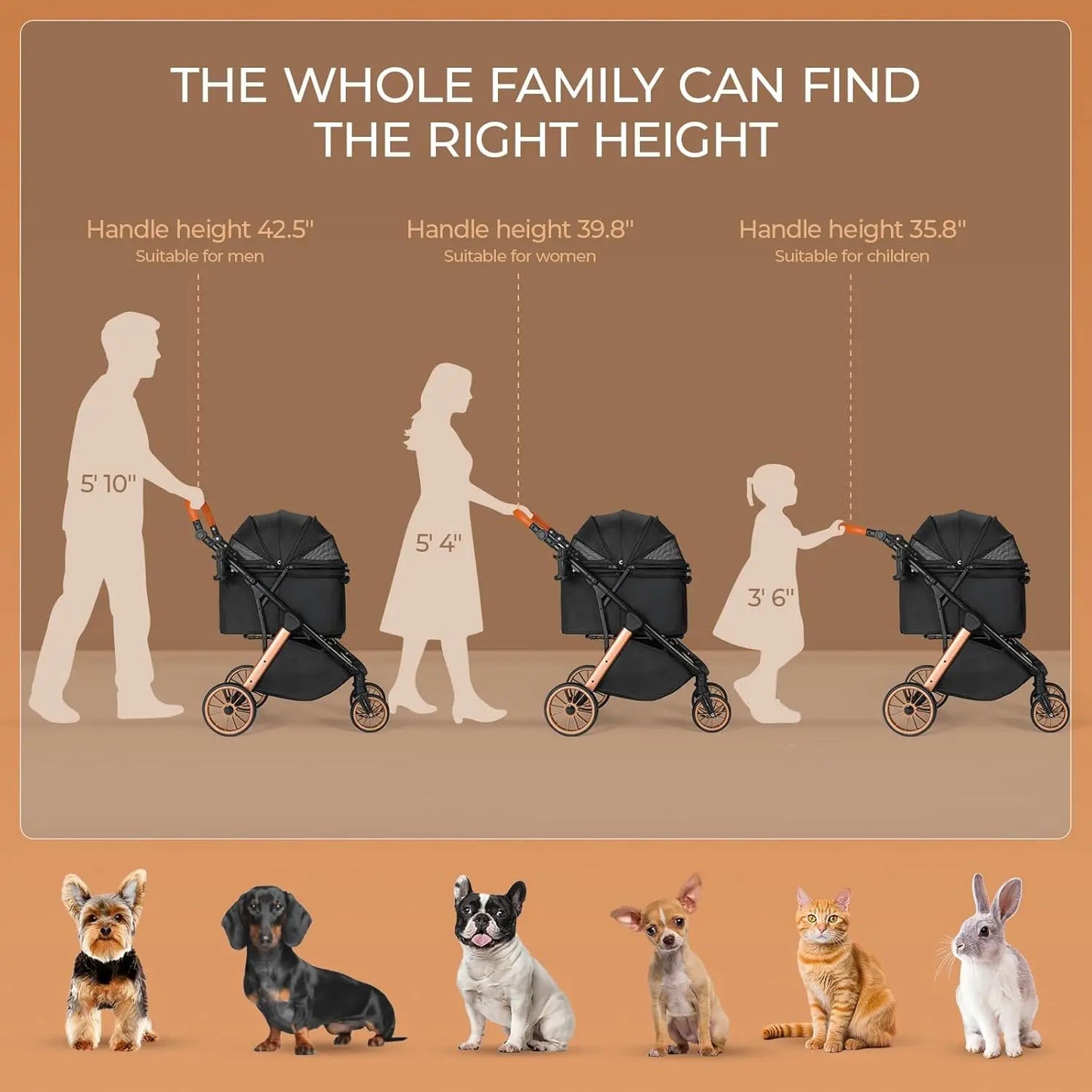 Pet Dog Stroller for Small Medium Dogs 10-30 lbs, Foldable Cat-Strollers Removable Carrier, Pet-Strollers w/ Storage Bag