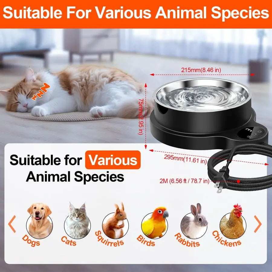 Water Bowl for Dog Cat,Outdoor Heated Pet Bowl Food Bowl with 3 Temperature Settings amp 12H Timer,50 oz Removable Stainless Ste