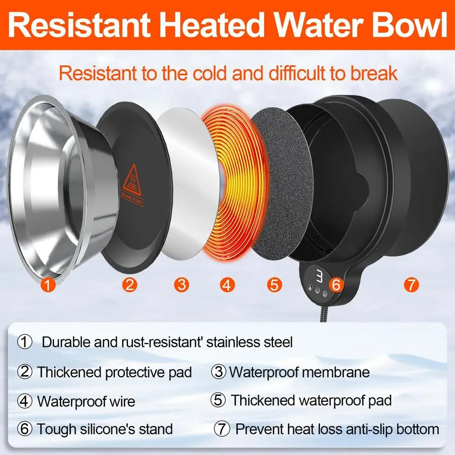 Water Bowl for Dog Cat,Outdoor Heated Pet Bowl Food Bowl with 3 Temperature Settings amp 12H Timer,50 oz Removable Stainless Ste