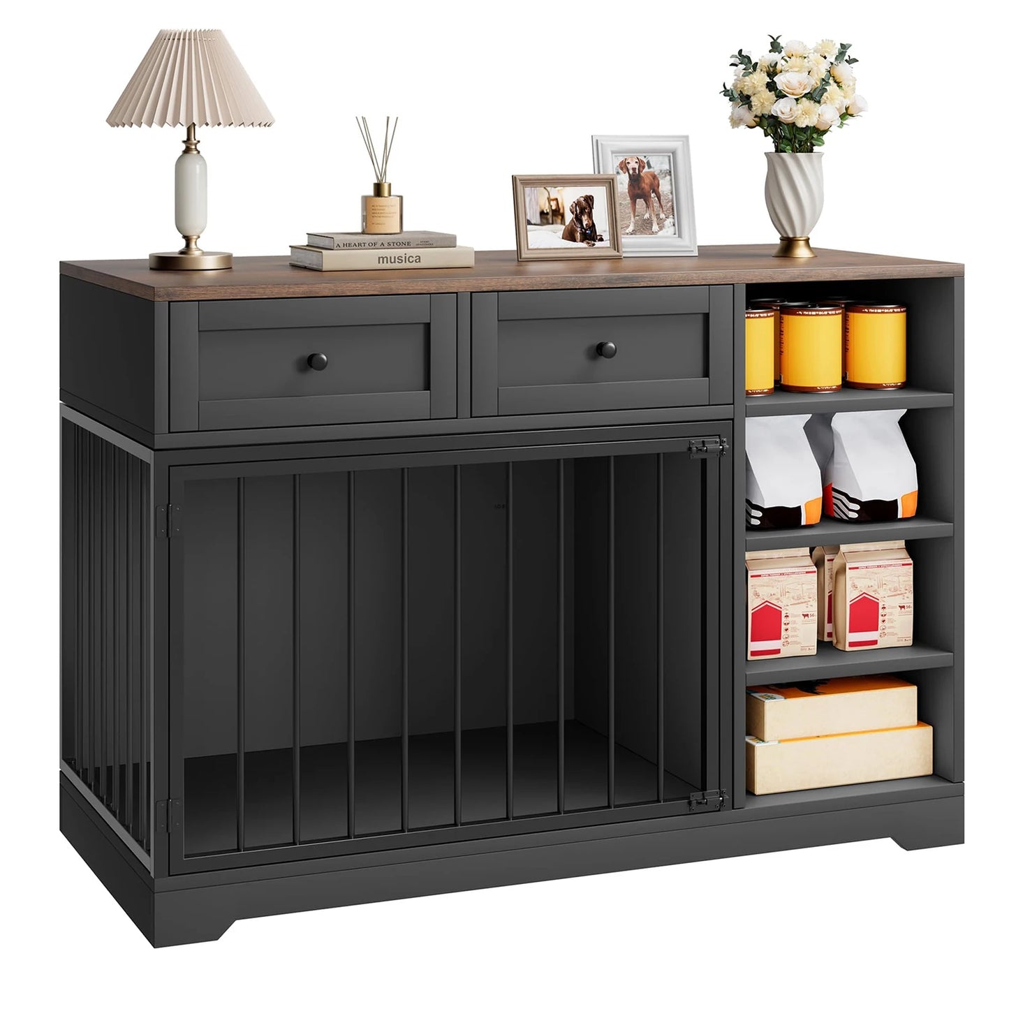 HiMISS Vintage Wooden Dog Crate Furniture TV Stand With Drawers