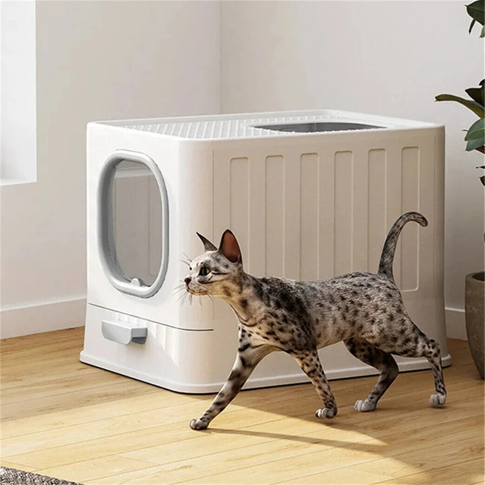Large Cat Litter Box Enclosed Skylight Drawer With Scoop Covered Tray Pet Toilet