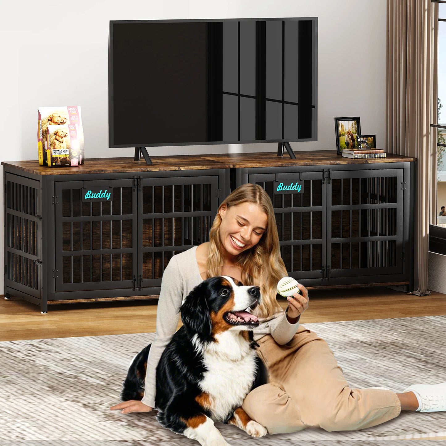 Dog Crate Furniture With Casters Kennel TV Stand Bedside Table