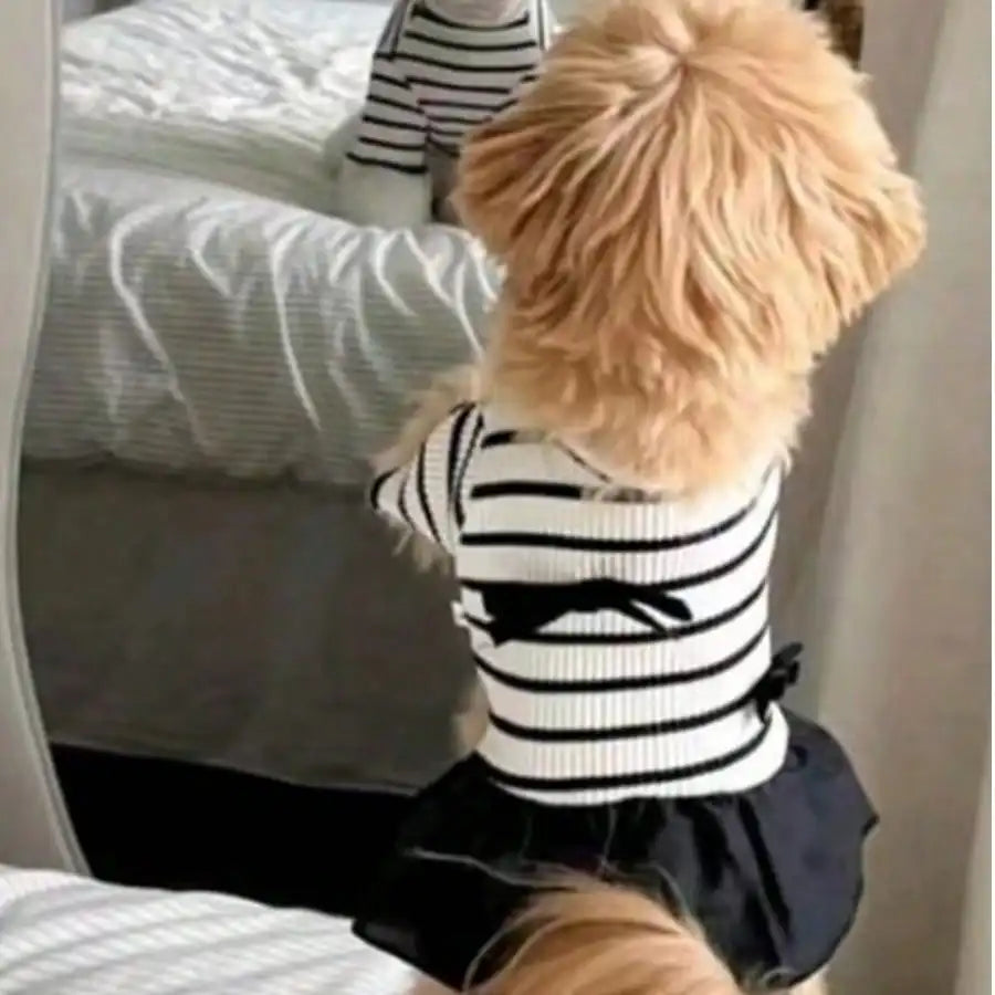 Small Dog Striped Casual Dress Lightweight Airy Fabric Pet Clothes