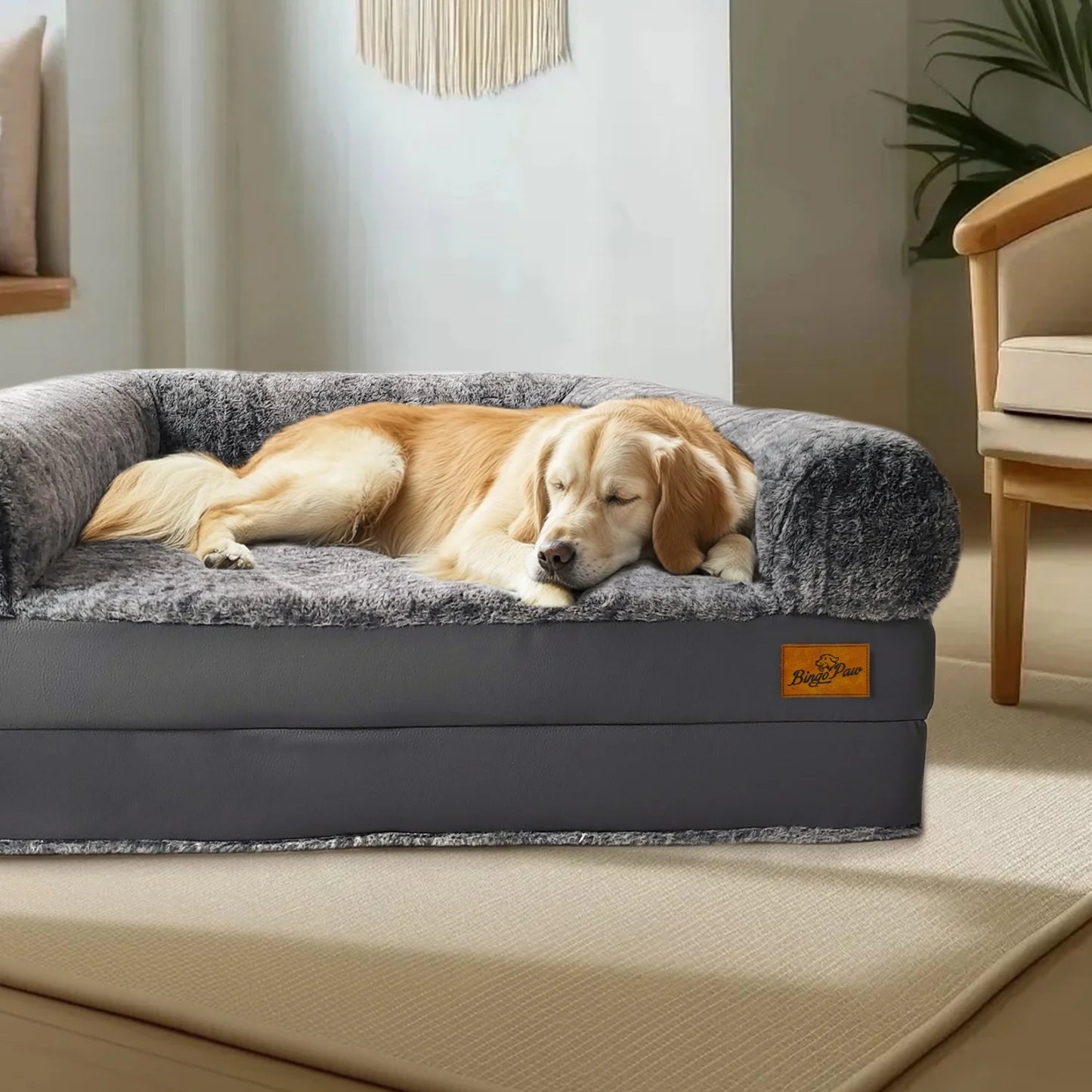 BINGOPAW Foldable Orthopedic Dog Bed With Cushion Bolster