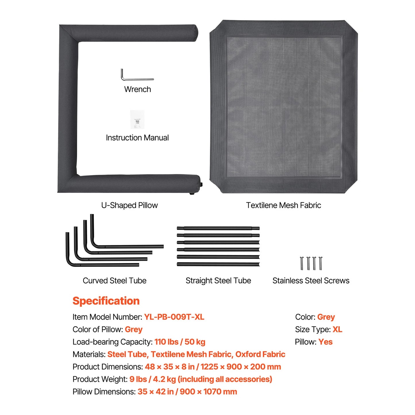 SucceBuy Elevated Dog Bed For Large Dogs With Textilene Mesh
