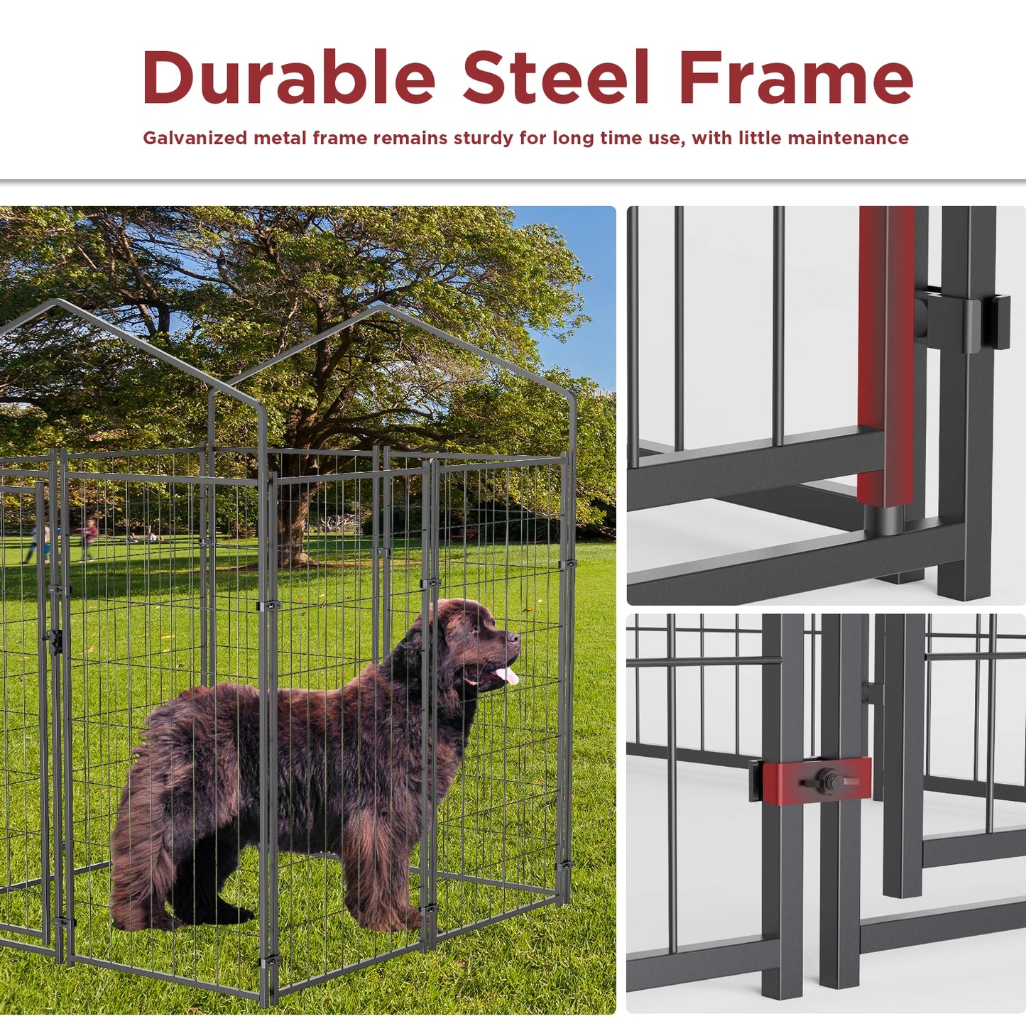 BINGOPAW Outdoor Heavy Duty Welded Wire Dog Kennel Roof Waterproof