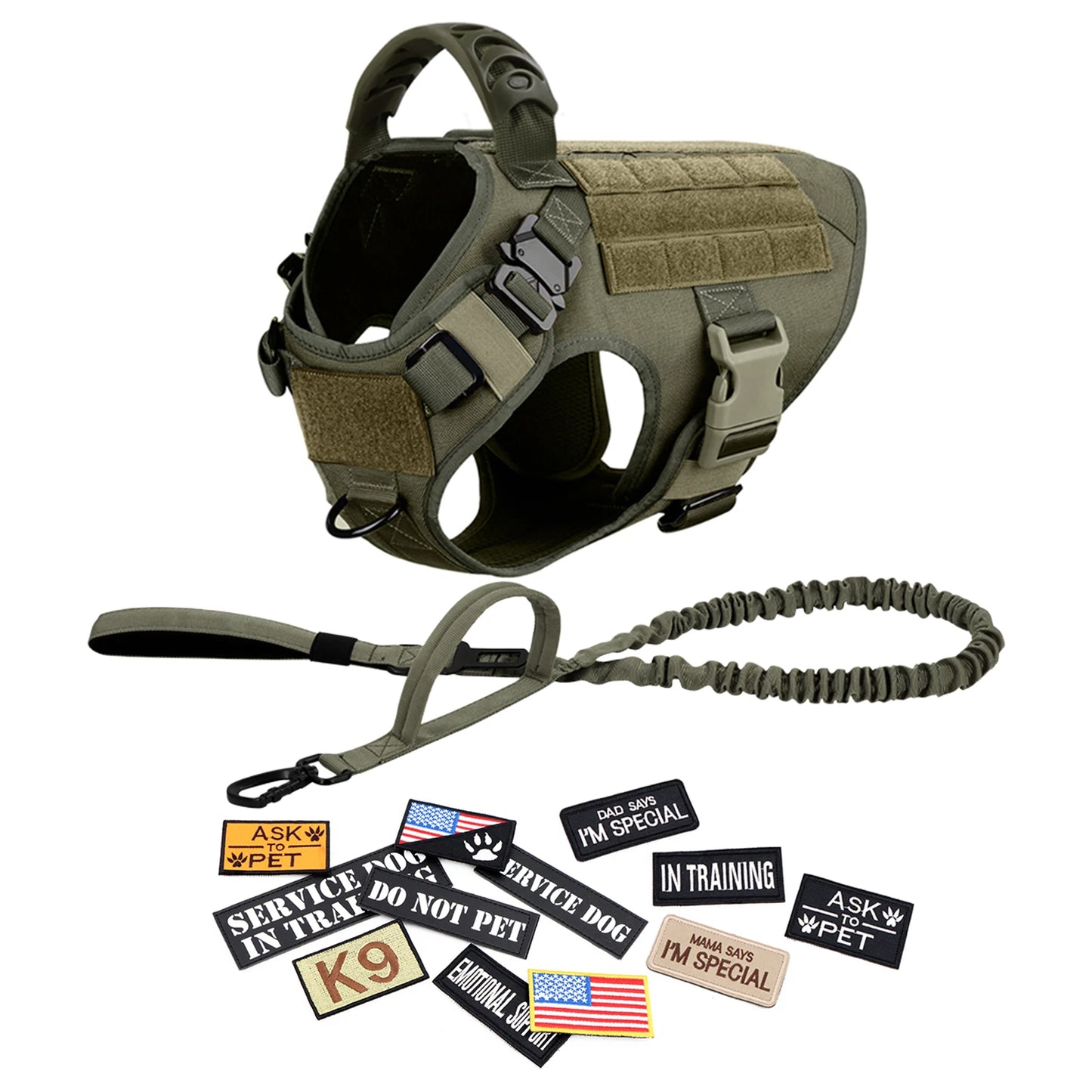 Military Large Dog Harness Collar Leash Bags Patches Set Pet Malinois Training Vests Dogs Harnesses Accessories