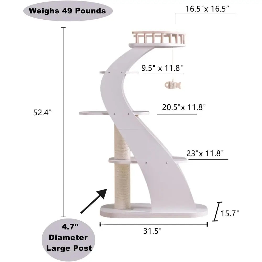 SHENGOCASE ern Stylish 52.4 inches Tall Wooden Cat Tree Tower, Aesthetic Cat Condo Ladder with 5-Level Big Perch Platorm Bed or