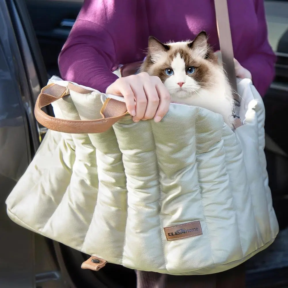 Home Small Dog Car Seat & Travel Carrier & Pet Bed, Non-Slip Booster Seat for Dogs up to 10lbs, Fashionable Pet Carrier Bag for