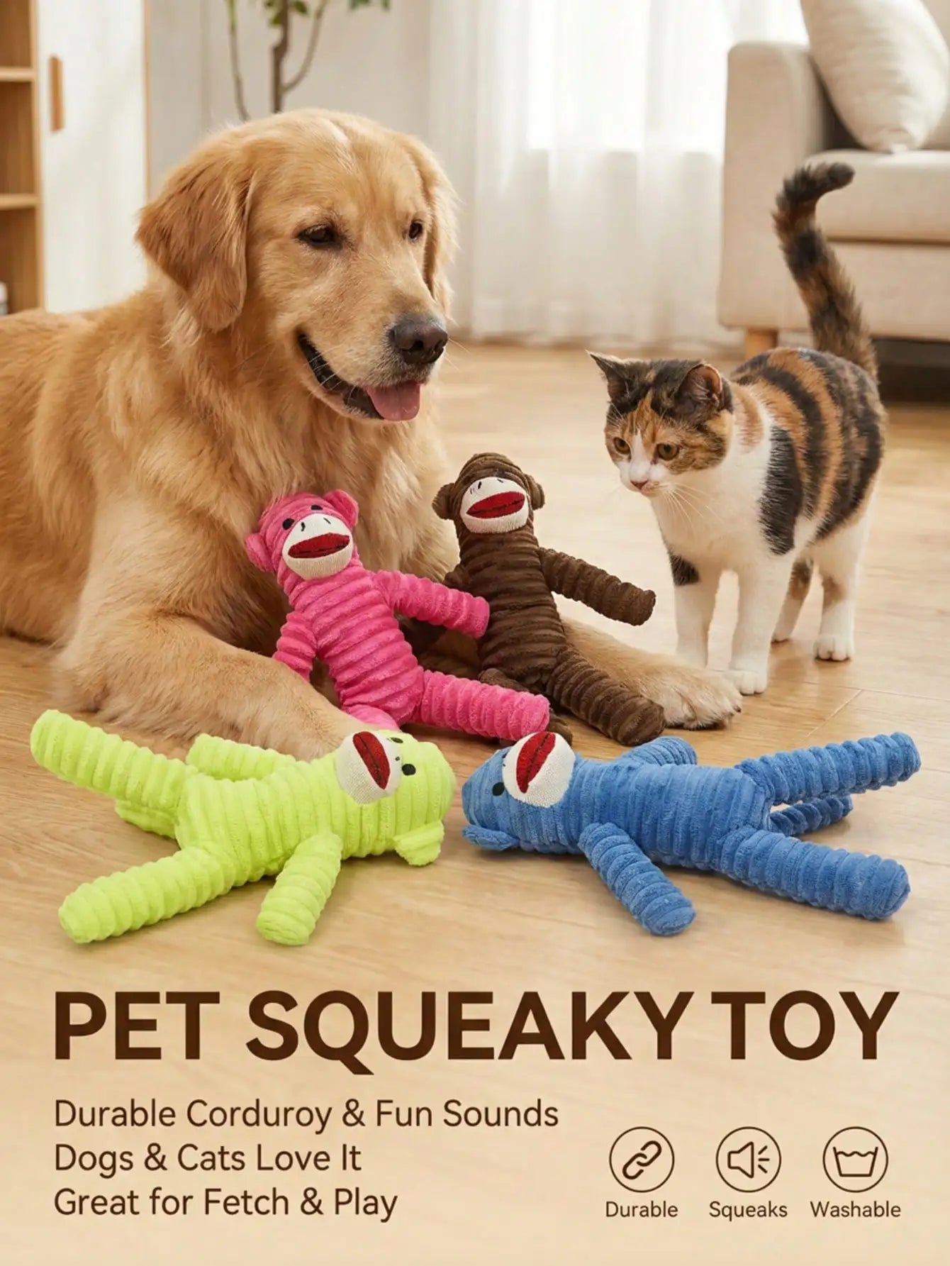 Armadillo Squeaky Plush Dog Chew Toy, Teeth Cleaning Play Toy for All Dog Breeds