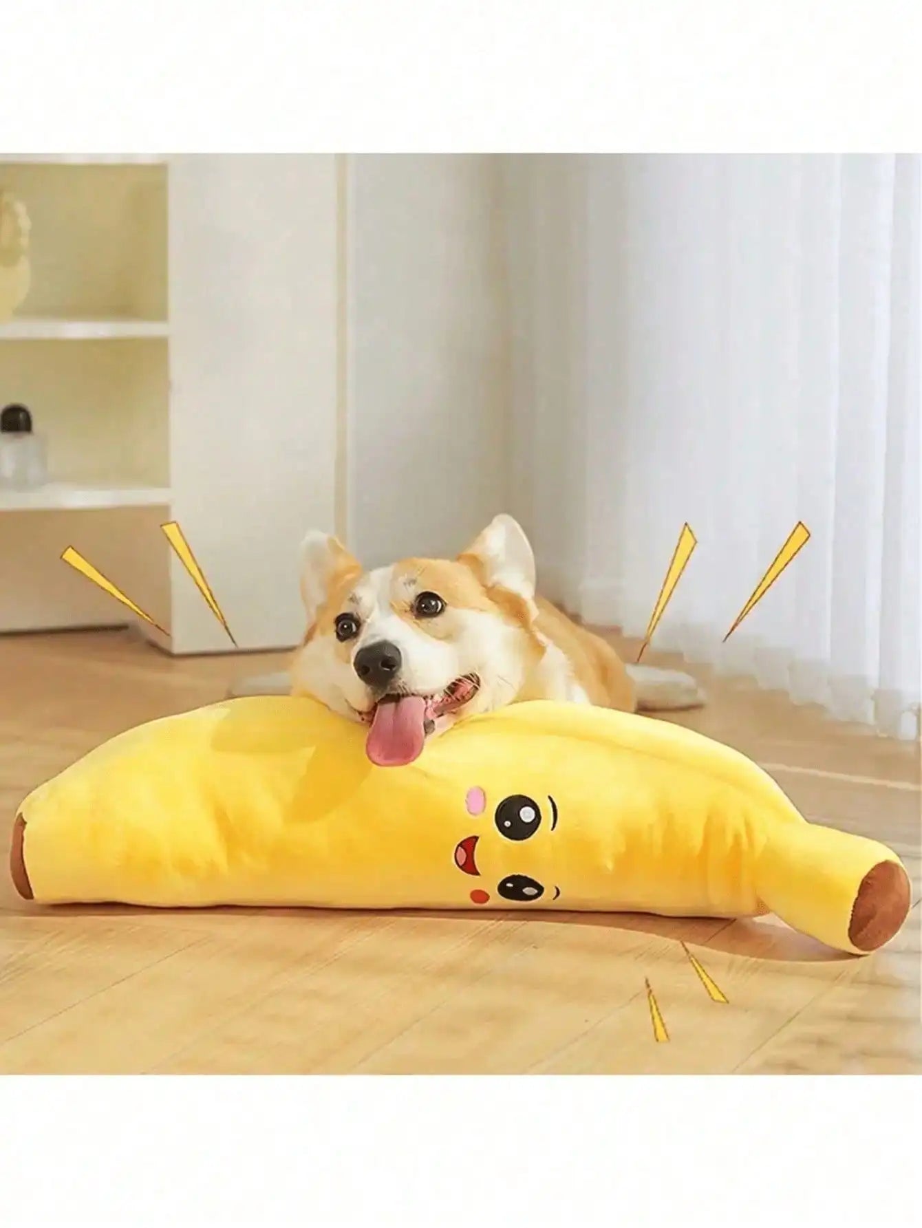 1Pc Squeaky Banana Dog Chew Toy, Soft Polyester Anxiety Relief Interactive Toy for Small Medium Large Dogs, Battery-Free Design