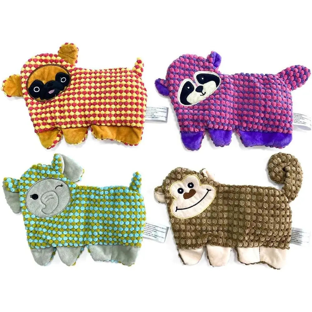 Cute No Stuffing Dog Toy for Small, Medium Breeds, Indoor Puppies with Soft Squeaker and Crinkle Paper, No Chew and Play (4 Pack