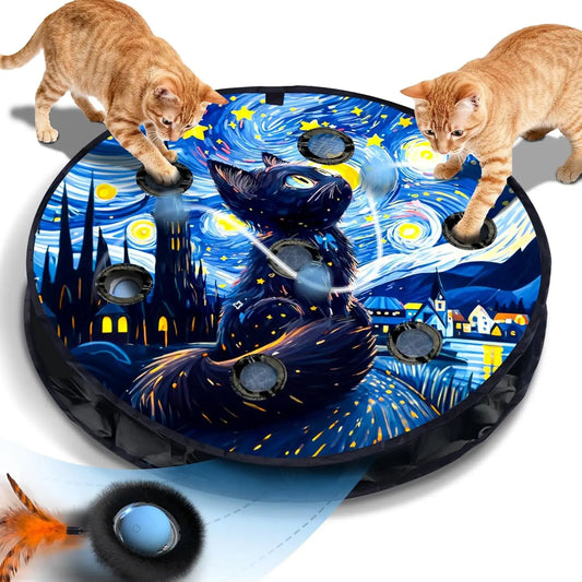 Interactive Cat Toy with Motion Ball & Play Mat, Hide Seek Exercise Game for Indoor Cats, Rechargeable Moving Ball