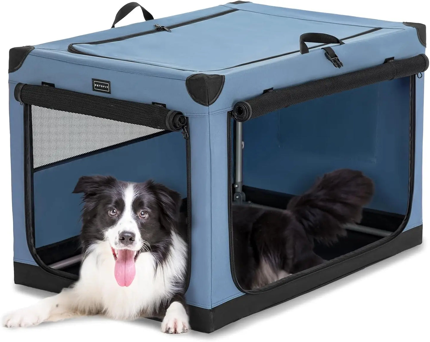 Adjustable Portable Dog Crate Chewproof Mesh Doors Collapsible Waterproof Base