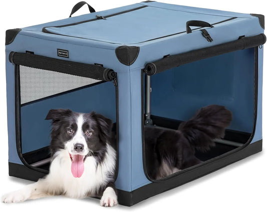 Adjustable Portable Dog Crate Chewproof Mesh Doors Collapsible Waterproof Base