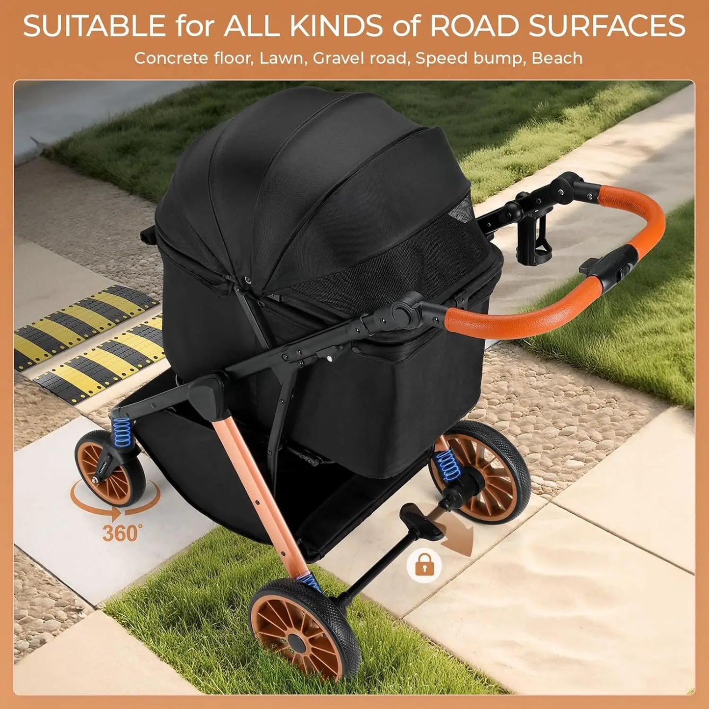 Pet Dog Stroller for Small Medium Dogs 10-30 lbs, Foldable Cat-Strollers Removable Carrier, Pet-Strollers w/ Storage Bag