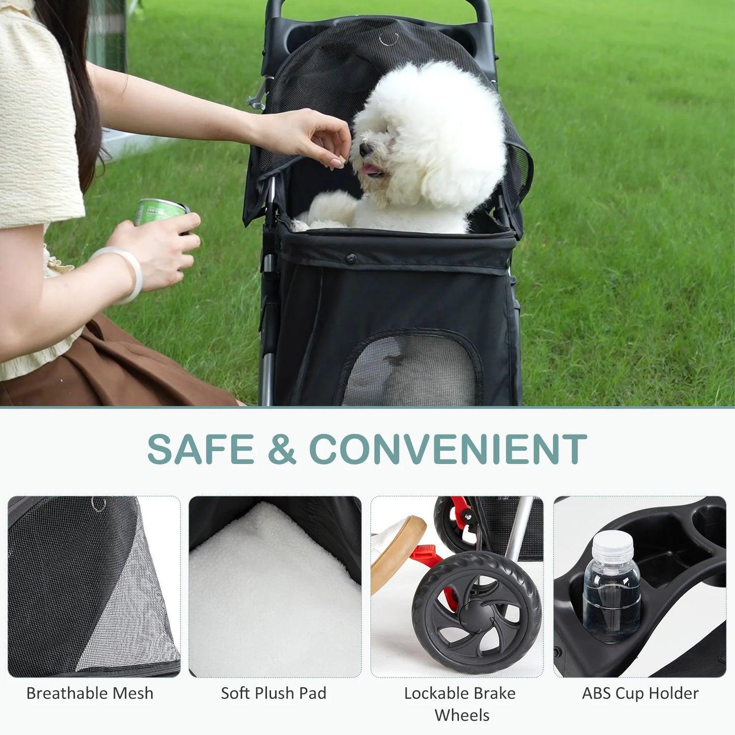 Dumos 3 Wheel Foldable Pet Stroller For Small Dogs And Cats