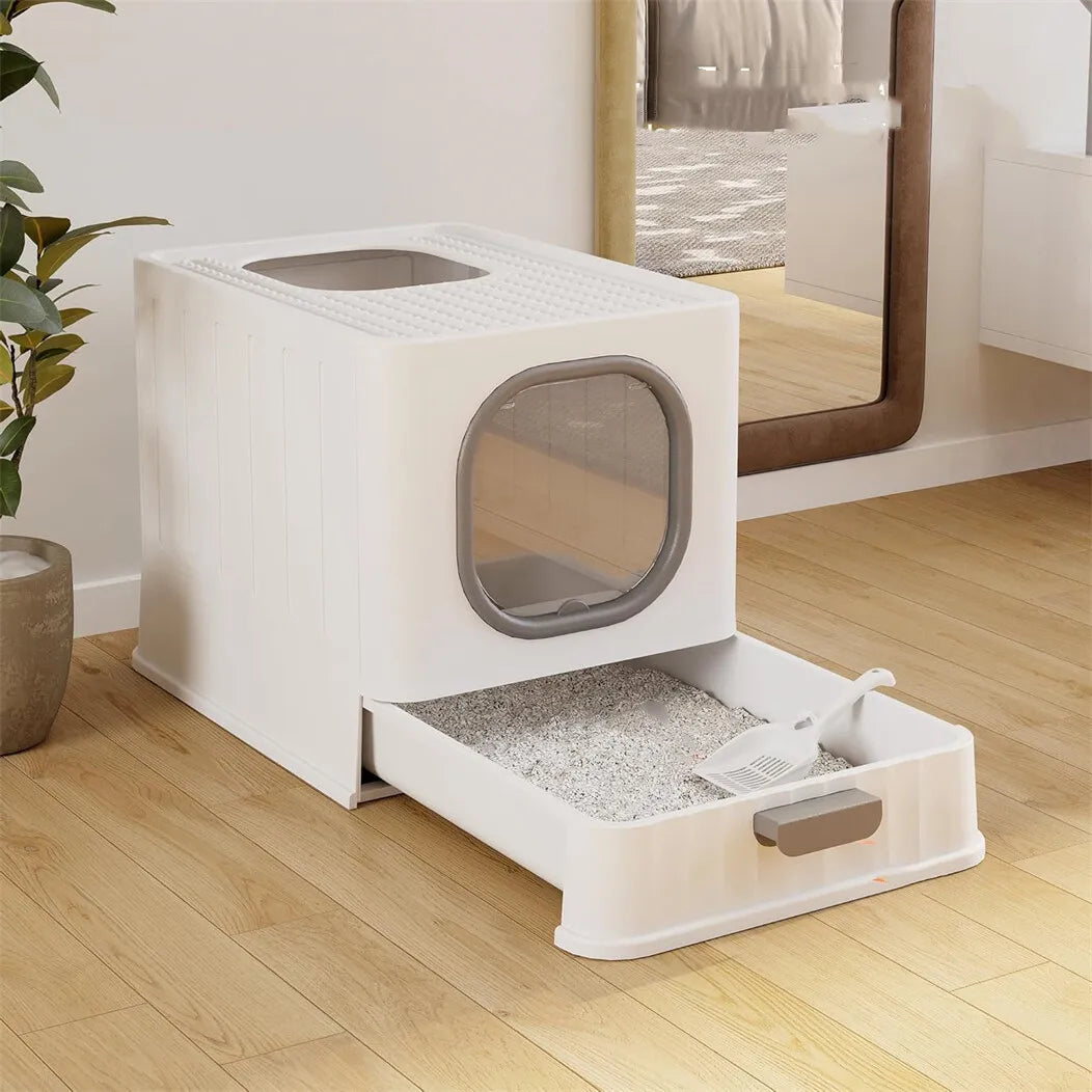 Large Cat Litter Box Enclosed Skylight Drawer With Scoop Covered Tray Pet Toilet