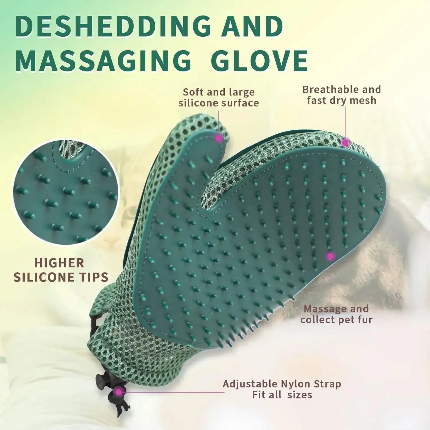 2 In Cat Hair Glove For Pet Fur Removal Grooming