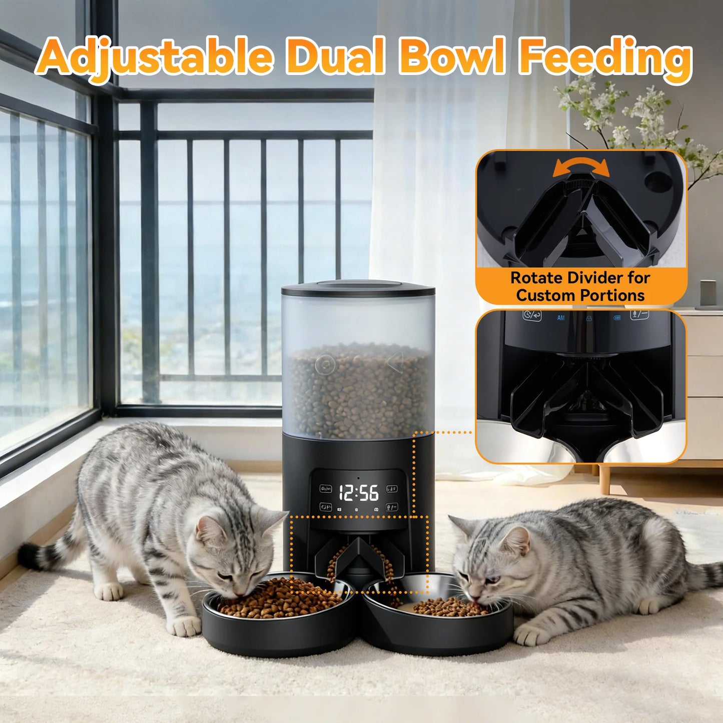 JHK Automatic Cat Feeder With Dual Stainless Bowls